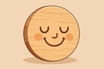 Wooden Circle Label with Happy Smiling Face, Relaxed Expression, Positive Feedback, Customer Satisfaction, Mental Health Awareness, Calm Mood, Assessment, Good Review, Cheerful Emoticon