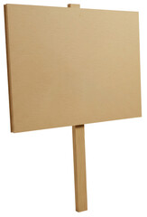 Blank brown sign on wooden post with neutral background  