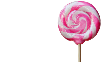 An irresistible swirl of sweet delight a classic pink and white lollipop evoking childhood on transparent background
