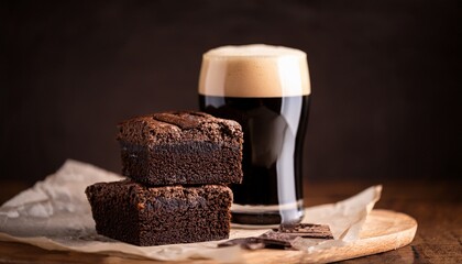 imperial stout craft beer alongside rich chocolate brownies