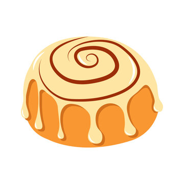 Flat style cinnamon roll vector image, cozy cinnamon bun. Hand drawn autumn art for seasonal designs and posters