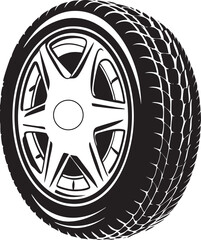Fototapeta premium Black and white vector illustration of a sporty car tire and rim, powerful design, automotive industry. isolated on a white background