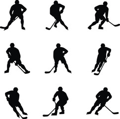 Nine hockey player silhouettes action poses sports club logo