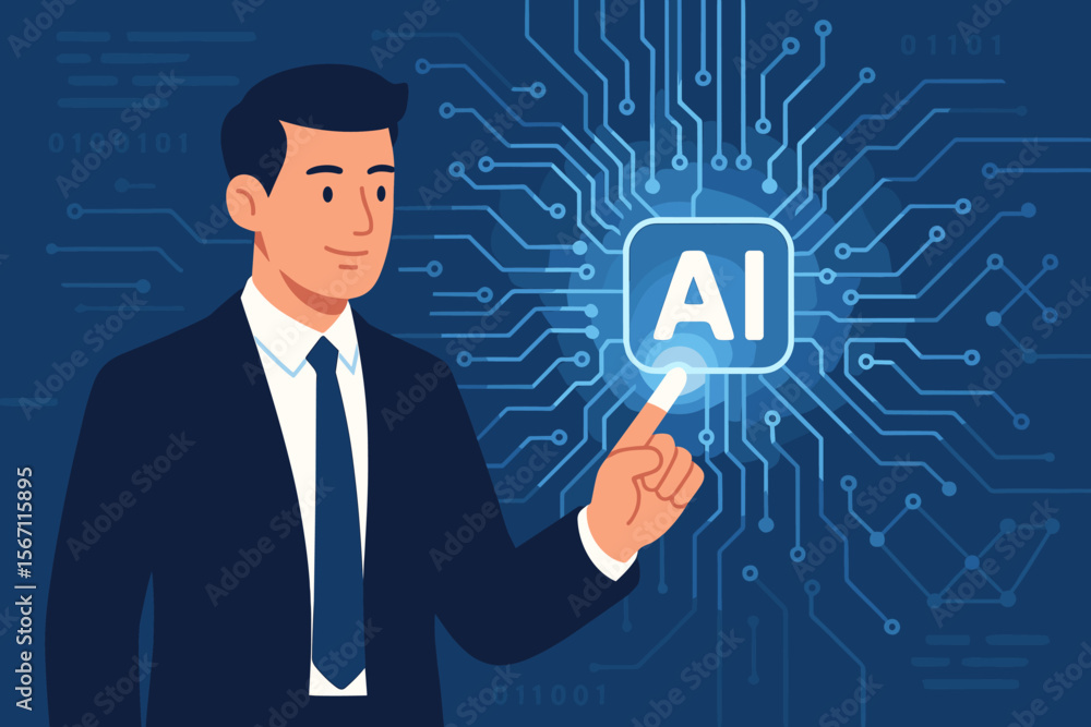 Aufkleber businessman touching glowing ai icon on futuristic digital interface. concept of artificial intellig