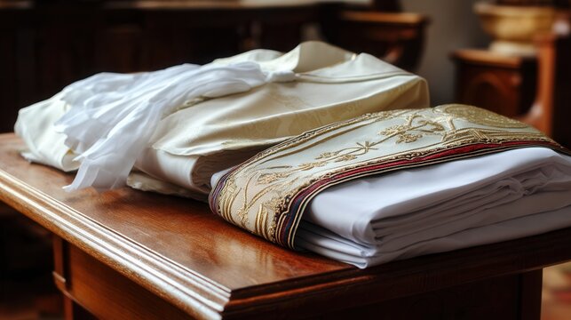 Catholic vestments church altar linens embroidered robes religious garments ceremony apparel