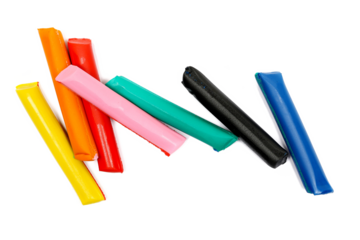 Group clay modelling, colorful plasticine isolated on white