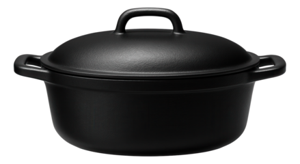 A cast iron duck roaster for a private house, featuring a heavy lid and wide handles for easy lifting.