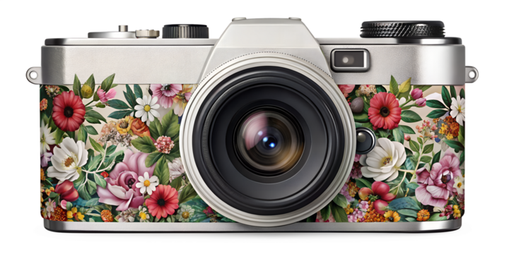 Camera With Floral Isolated On transparent  Background