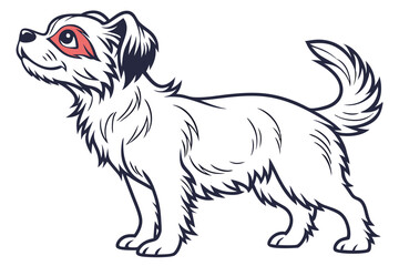 Adorable Cartoon Dog with Curly Tail and Red Eye Patch Standing Proudly in a Vector Illustration Graphic Design