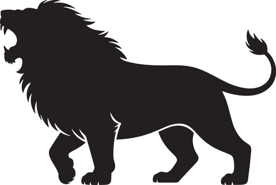 lion roaring black silhouette vector, Simple silhouette Design vector icon with white background. Wild Animal Vector