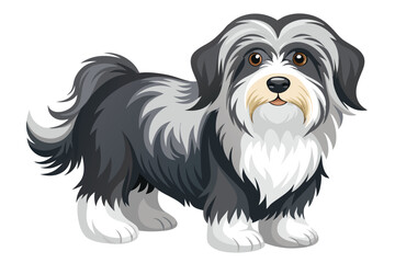 Adorable Cartoon Dog Illustration A Charming Black White and Grey Havanese Breed Standing with a Friendly Expression