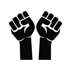 Vector Illustration of Two Fists Raised in Solidarity, Black and White Design on white background