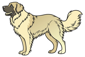 Majestic Pyrenean Mountain Dog Illustration Graceful Canine Companion with Cream and Black Fur Standing Proudly in a Vector Graphic Style