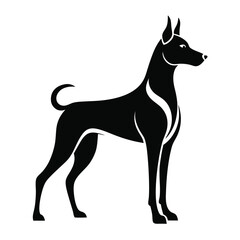 Elegant Black Silhouette of a Doberman Standing in Profile A Striking Monochromatic Design Perfect for Logos and Artistic Representations