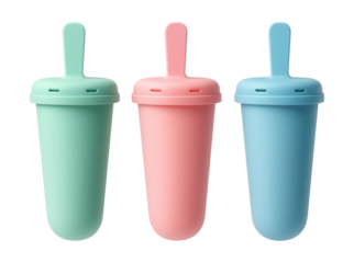Flexible silicone ice pop molds for making homemade popsicles in a home freezer.