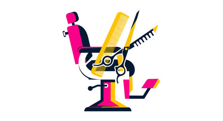 Stylish Barber Chair and Tools Modern Hair Salon Design Illustration