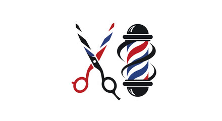 Classic Barber Shop Logo Design Scissors and Barber Pole Illustration