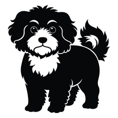 Adorable Black and White Dog Illustration A Charming Cartoon Pet with Playful Fur and a Curly Tail