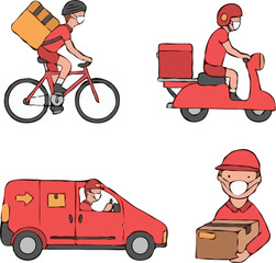 delivery man with cart and truck