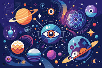 Mystical Space Art – Abstract Celestial Shapes and Cosmic Symbol