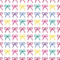 Minimalist seamless pattern with colorful bows on transparent background. Repeating PNG design for fabric, wrapping paper, stationery, and digital use.