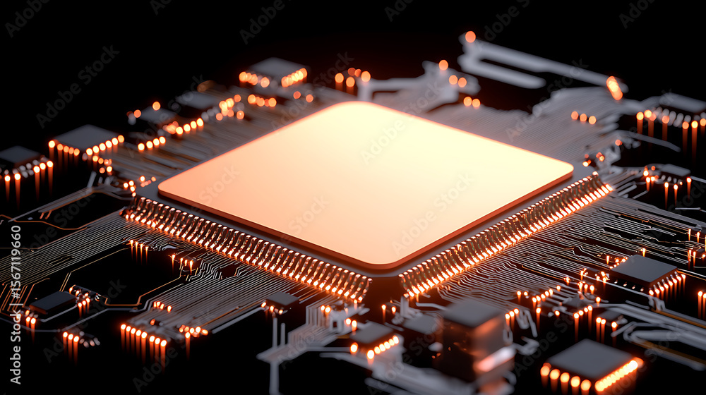 Poster circuit board cpu: precision engineering for high-speed computing with sleek design, copper tones, a