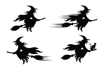 Flying Witch Silhouette Icon Set