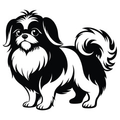 Elegant Pekingese Dog Illustration A Detailed Black and White Depiction of a Beloved Breed in Artistic Style