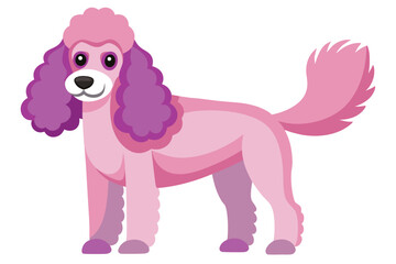 Stylized Cartoon Poodle with Curly Hair, in Shades of Pink, Standing on a White Background with a Playful Expression