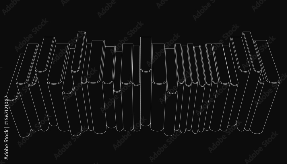 Poster a neat stack of white books with slight overlaps stands against a black background, creating a clean