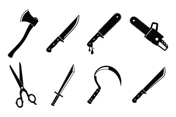 Horror Weapon Silhouette Vector Icon Set