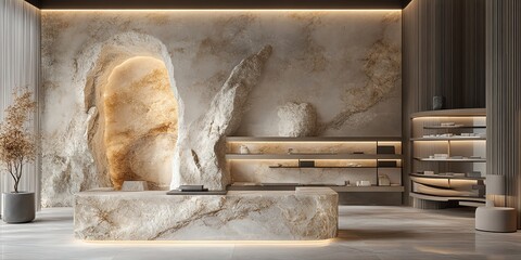 Modern interior design with natural stone accent and stylish furniture