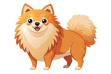 Adorable Pomeranian Dog Cartoon with Fluffy Fur and a Cheerful Expression Standing Isolated on a White Background