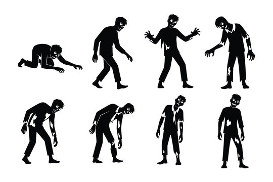 Zombie Character Silhouette Vector Icon Set