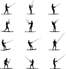 Wakeboarding silhouettes action sequence water sports extreme sports