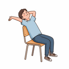 Fototapeta premium Young boy relaxing with arms outstretched while seated on chair 