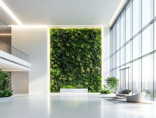 Modern interior design with a vertical garden and minimalist furnishings