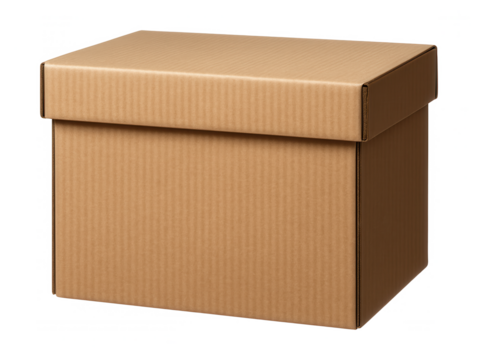 Heavy-duty cardboard box with reinforced corners for safely storing books and documents in a home library.