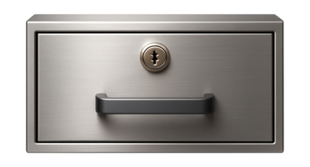 Lockable steel drawer for a hotel room nightstand, providing secure storage for personal belongings.