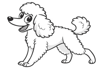 Cartoon Poodle with Fluffy White Fur Standing Cheerfully with Big Eyes, Ready to Play and Have Fun