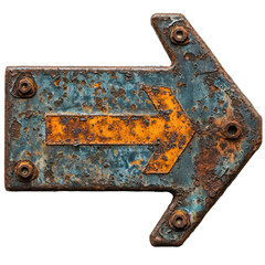 Directional arrow sign urban location content grungy environment view isolated on transparent background