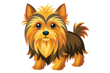 Adorable Yorkie Illustration A Charming Cartoon Dog with Golden and Brown Fur and Expressive Blue Eyes