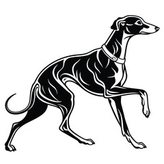 Elegant Greyhound Silhouette in Striking Black and White A Majestic Canine Illustration for Design Projects and Animal Lovers