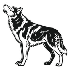 Majestic Wolf Illustration Bold Black and White Design Howling Animal Graphic Art Striking Vector Silhouette Detailed Fur Pattern