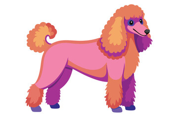 Colorful Cartoon Poodle with Artistic Style and Playful Fur Design Standing on a White Background with Vibrant Color Combinations