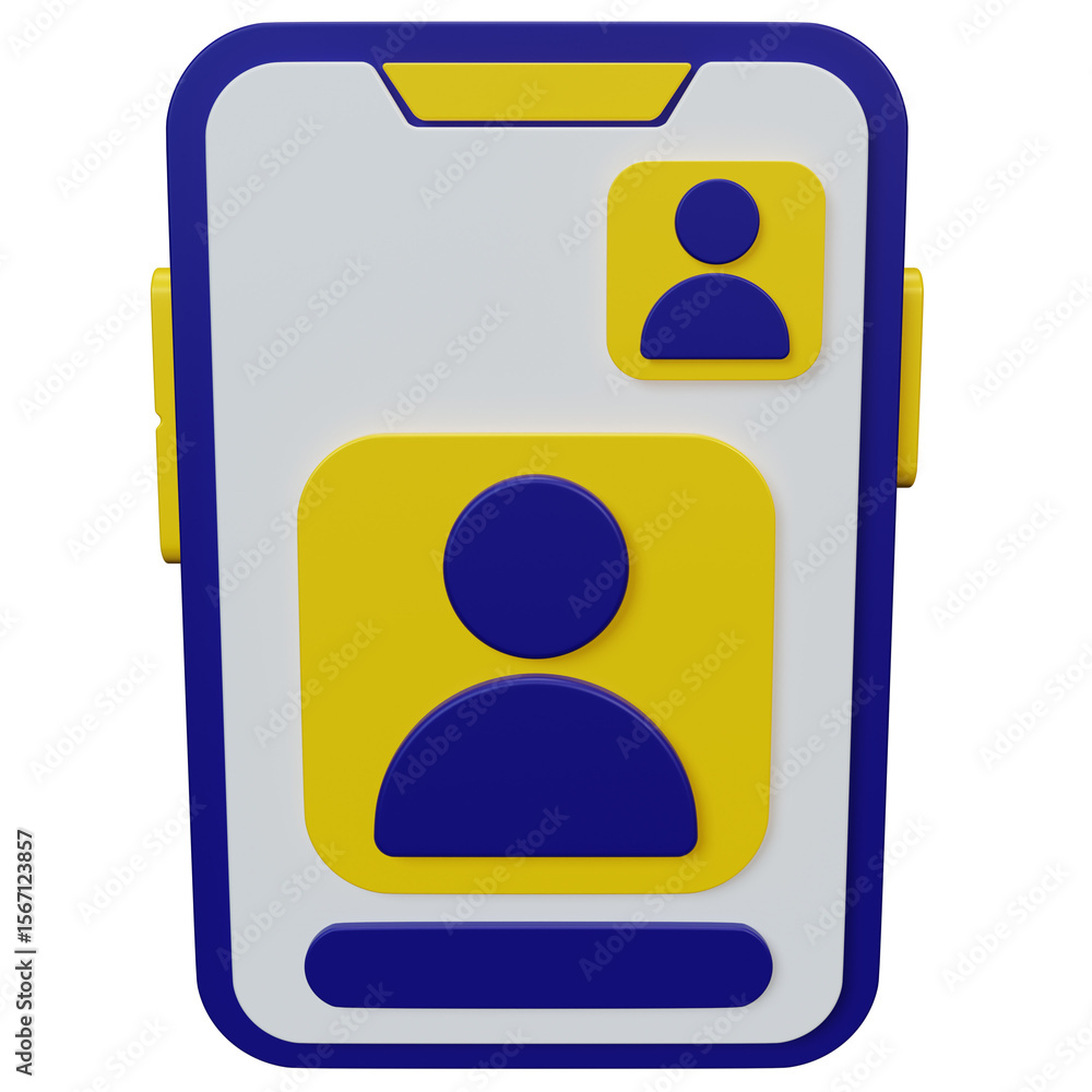 Fototapete 3d rendering of a smartphone displaying a user profile interface.