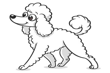 Cartoon Poodle Strutting Happily A Playful Canine Character with Fluffy White Fur in Motion Expressing Joy and Confidence