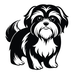 A Whimsical Black and White Shih Tzu Illustration Cute Cartoon Dog with Playful Fur and a Sweet Expression
