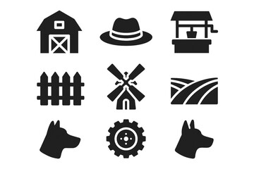 Rural Farming Solid Icon Set – Agriculture and Countryside Vector Symbols on White Background