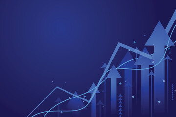 abstract arrow growing up graph success blue vector background. Stock market investment data and analysis finance graph. Business financial chart with moving up arrow graph.